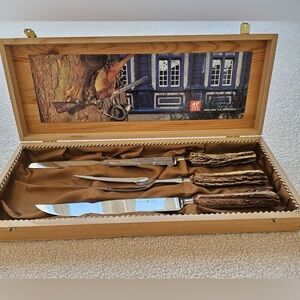 Henckels Zwilling Solingen German Steel Stag Horn Knife Set